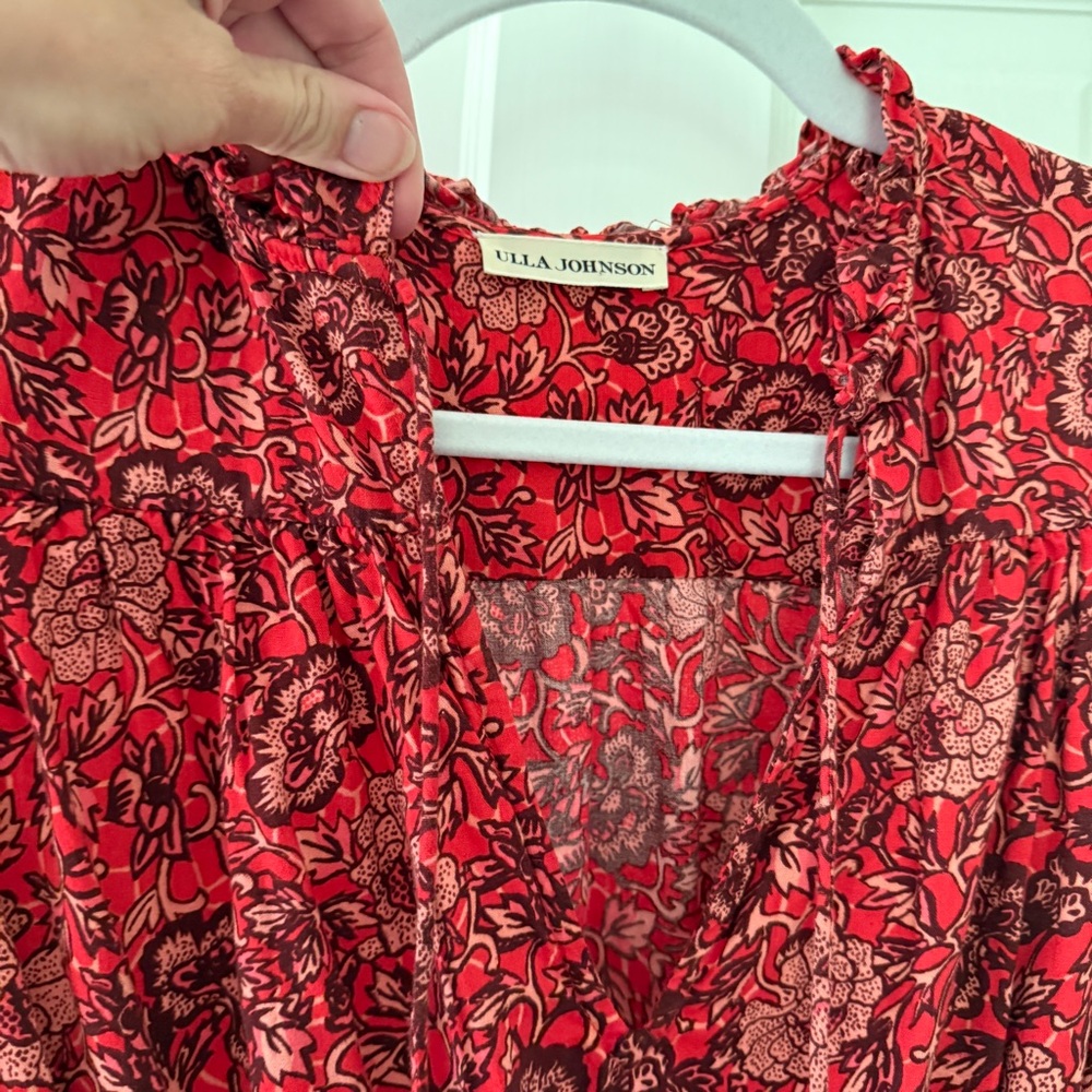 Ulla Johnson Mini Ruffle Liv Red Floral Dress | size 0 - Picture 3 of 10